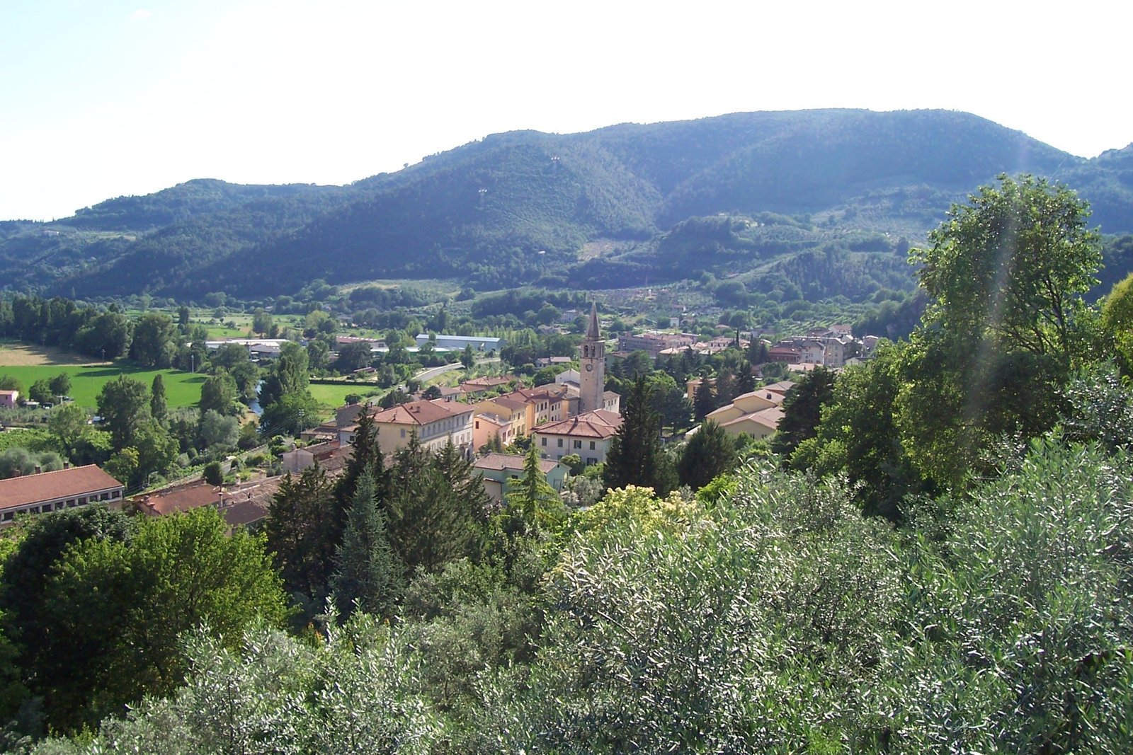 Ferentillo spread along the floor of the Valnerina, with wooded hills rising on either side