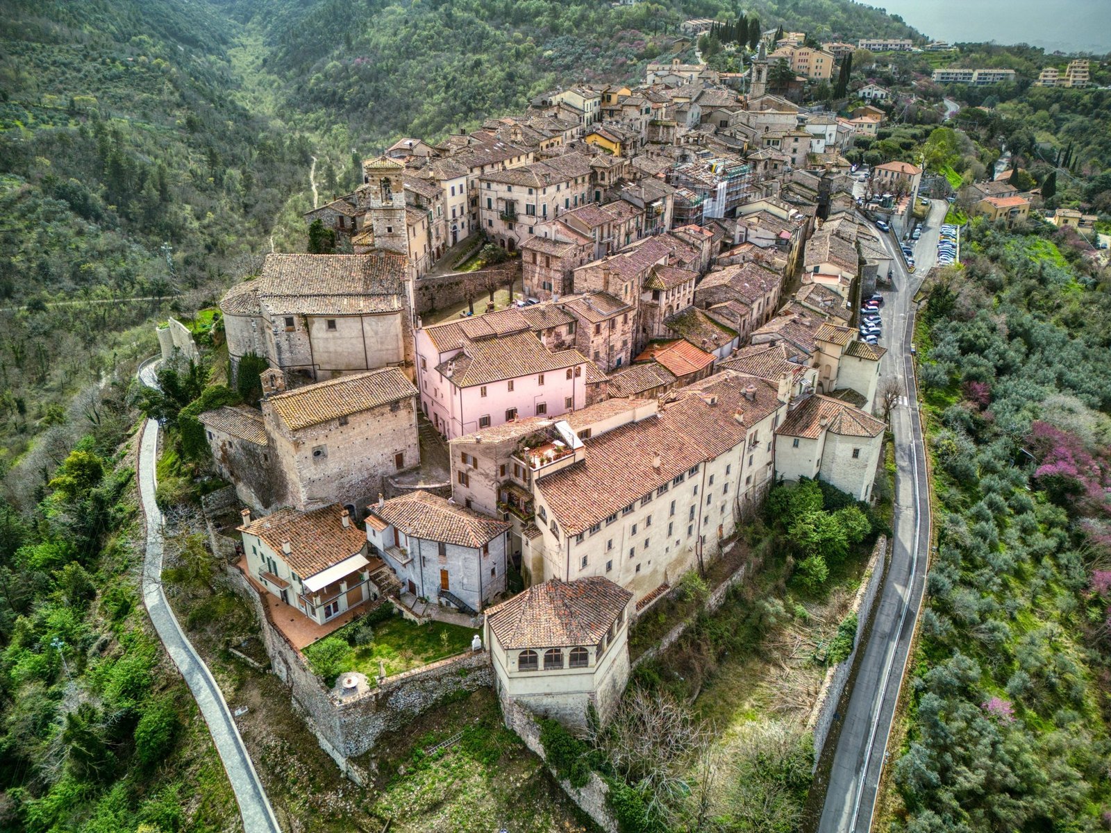 The walled medieval village of Stroncone above its olive groves
