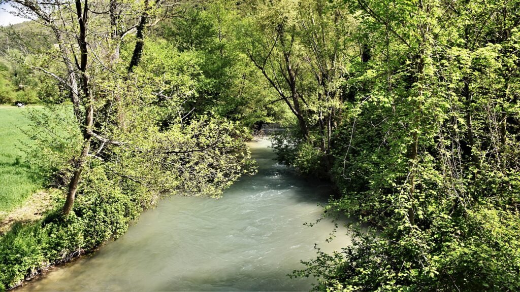 The River Nera in green woods near Ferentillo